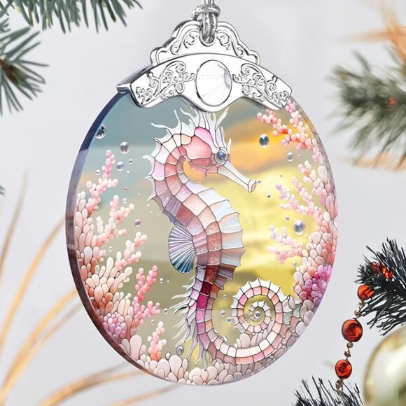 Seahorse Ornament Stained Glass Hanging Decor Holiday-Sun Catcher - Picture 3 of 7